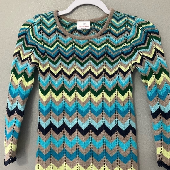 Hanna Andersson Blue Yellow Chevron Knit Long Sleeve Dress 120 (us size 6-7) - Picture 2 of 8